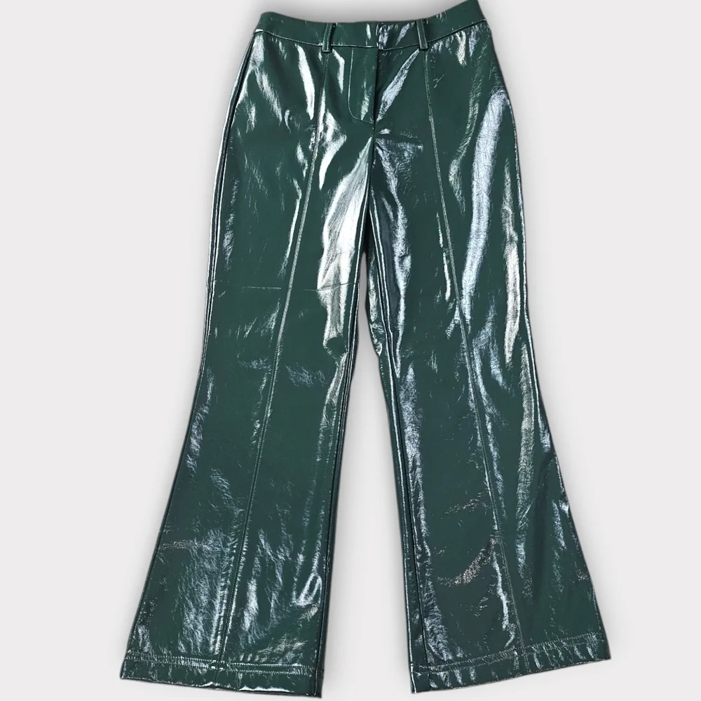 7 For All Mankind Green Faux Leather Flare Pant Small